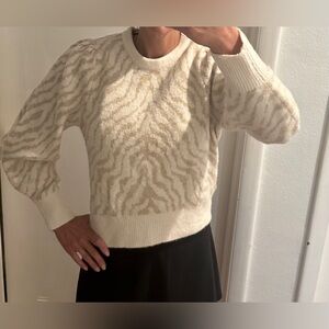 Mango cream and tan animal print puff sleeve sweater wool blend size Medium